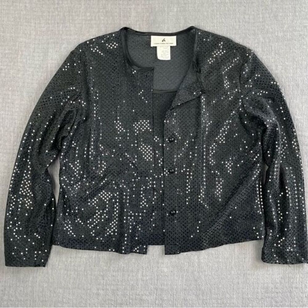 Vintage Anthony Mark Hankins Black Sequins Lightweight Top Built In Camisole M